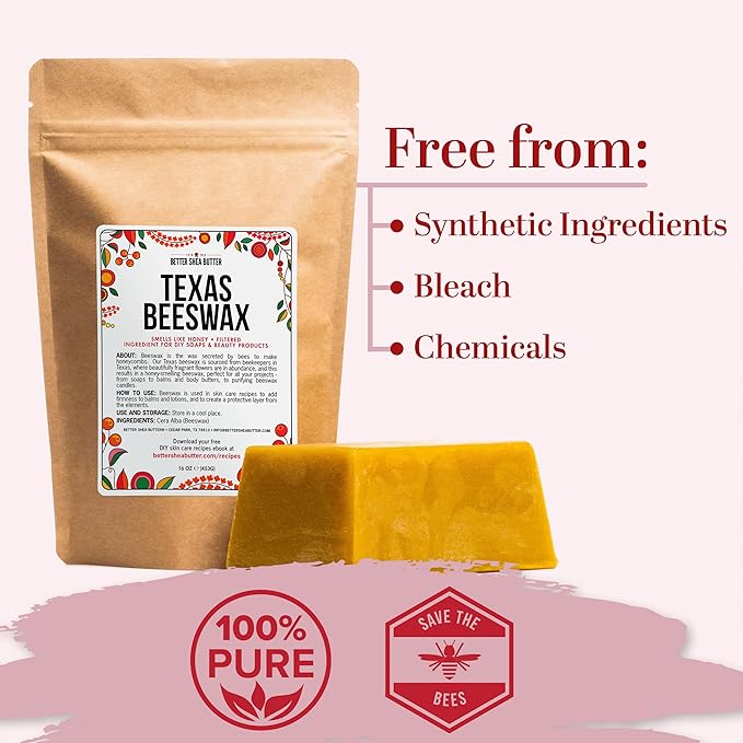 Beeswax for Candle Making | Raw Beeswax for Skin and Hair Care, Food Grade | Use for Lotion Making and Lip Balms | 1 lb Bar of 100% Pure Bees Wax
