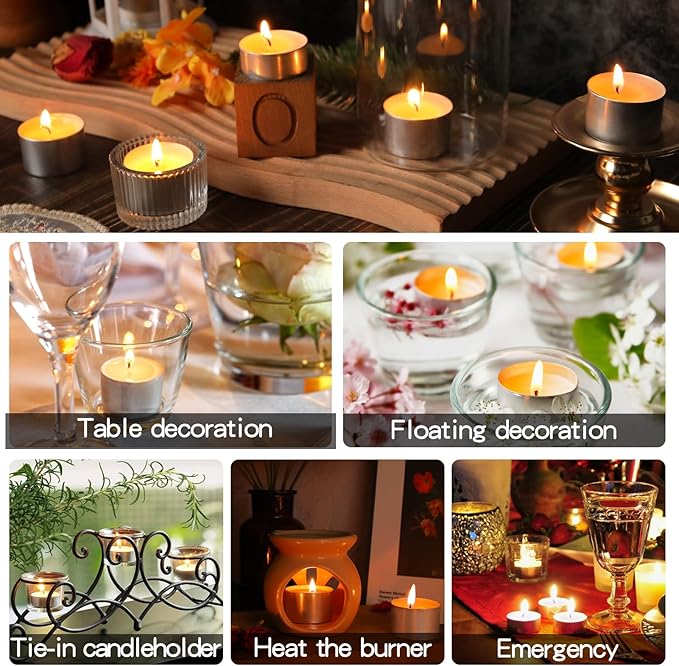 Soy Tealight Candles 50 Pack,8 Hours Long Burning Tealights Candles Bulk,Natural Soy Wax Tea Light Candle Paraffin-Free,Unscented Small Tea Candle for Emergency,Dinner
