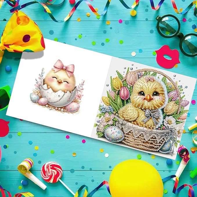 DoxQcs 5D Diamond Art Painting Greeting Cards Kit, DIY Cards for Blessings Congratulations Gifts, Greeting Card Set for Birthday Thanksgiving Day Christmas Halloween-Easter Rabbit