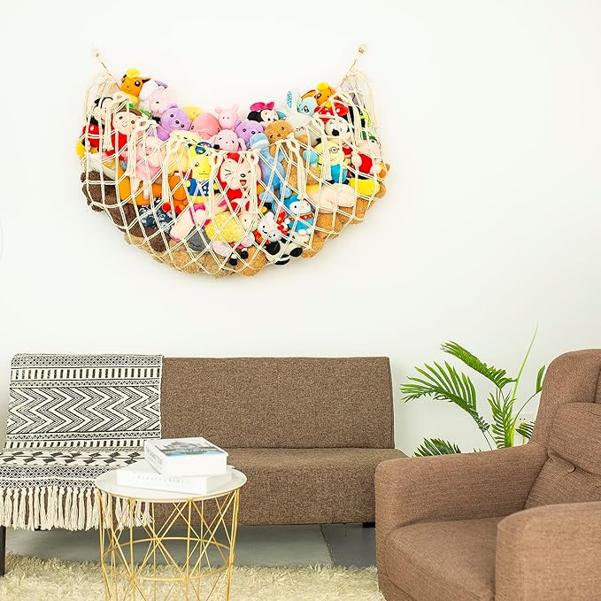 Stuffed Animal Net or Hammock XL for Flat Wall Mounted Handmade Macrame Toy Display Hanging Plush Toy Net for Stuff Animal Storage(Cream)