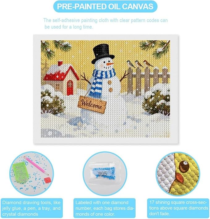 AIVKIEJK Diamond Painting Kits for Adults - Christmas Welcome Snowman Winter Christmas Painting DIY 5D Full Drill Diamond Dots Paintings with Diamonds Gem Art and Crafts Home Decor 12"x16"