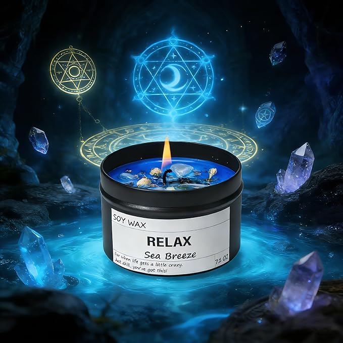 Chloefu LAN Sea Breeze Crystal Candle, Relaxing Aromatherapy for Stress Relief, Calm Moments | Just Chill Scented Candle for Home, Self Care, Gift for Her/Him