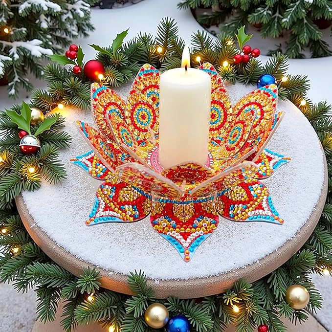 5D DIY Diamond Art Painting PVC Flower Candle Holders Tealight/Tea Light/Votive Candle Holder, for Table Centerpiece Home Décor Party Wedding Dinning-Flower05