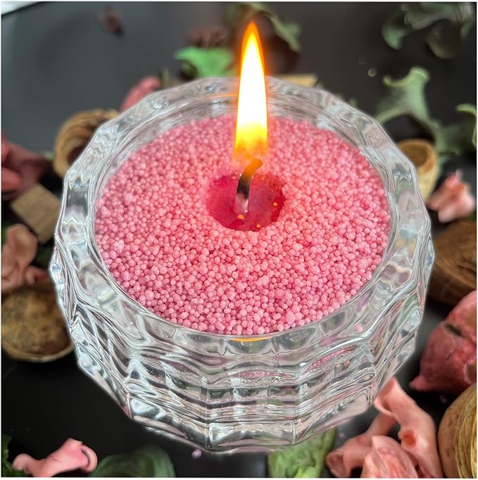 VITARIE Refillable Pearled Candle Sand 18oz, Unscented, 30 Cotton Wicks, 1.1lb Long Burning, Candle Making Kit, Rose Purple