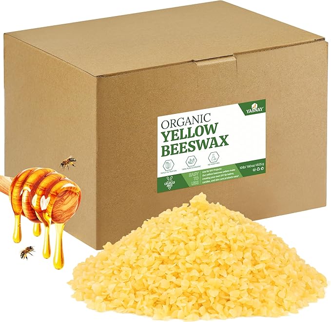 YASNAY Yellow Beeswax Pellets 10LB, 100% Organic Beeswax, Beeswax for Candle Making, Body, Skin Care DIY, Lip Balm and Soap Making Supplies
