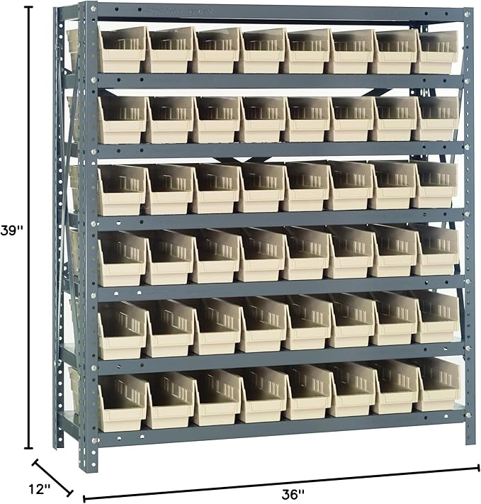 Quantum Storage Systems 1239-101IV Steel Shelving Unit with 4" Shelf Bins, 12" D x 36" W x 39" H, Ivory