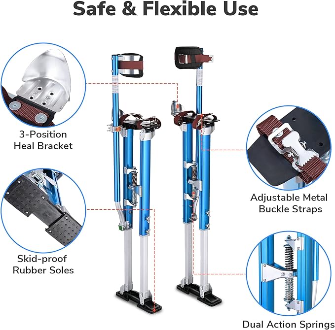 Yescom Drywall Stilts 36" - 50" Adjustable Aluminum Drywall Tools with Comfort Leg Pads for Sheetrock Painting Parade Costume Cleaning String Light Decor - Blue