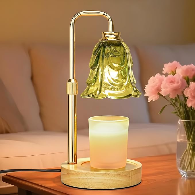 Candle Warmer Lamp with Timer Dimmer, Adjustable Height Green Tulip Candle Wax Warmer, Christmas Birthday Gift for Mom Women, House Warming Gifts for New Home Bedroom Decor,Flower Green