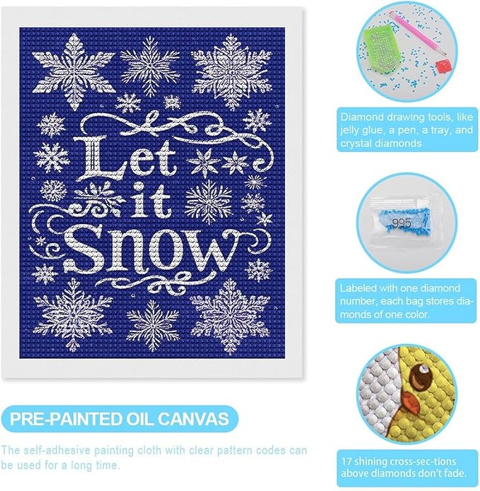 AIVKIEJK Diamond Painting Kits for Adults - Festive Snowflake Christmas Let It Snow Painting DIY 5D Full Drill Diamond Dots Paintings with Diamonds Gem Art and Crafts Home Decor 16"x20"