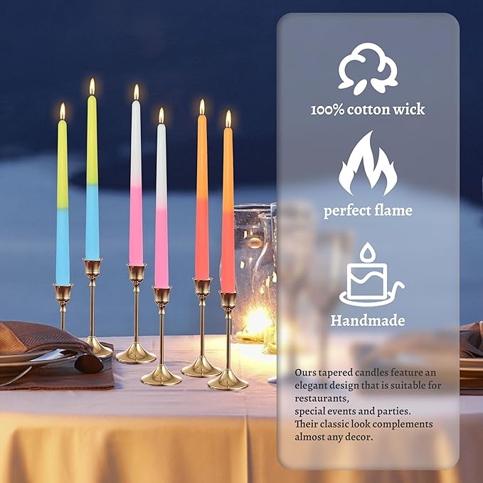 Handmade Rose Scented Taper Candles Long Lasting Smokeless Aromatherapy Candles 10 Inch Elegant Gradient Colored Taper Candlesticks for Home Decoration Anniversary Celebrations,Set of 6