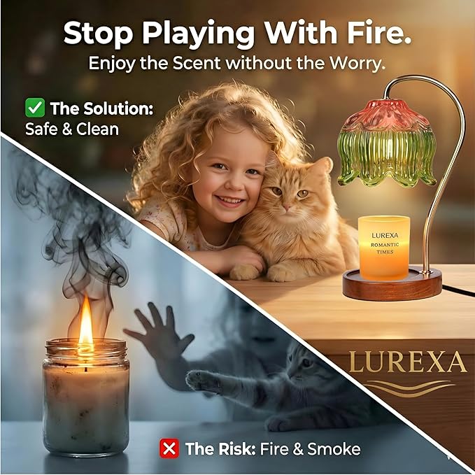 Candle Warmer Lamp with Timer, Dimmable Wax Melt Lamp for Large & Standard Jar Candles, Includes 2 GU10 Bulbs, Elegant Vintage Home Decor Gift for Women & Mom(A1-Pink Green Lotus)