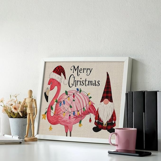 AIVKIEJK Diamond Painting Kits for Adults - Festive Flamingo Christmas Santa Hat Painting DIY 5D Full Drill Diamond Dots Paintings with Diamonds Gem Art and Crafts Home Decor 16"x20"