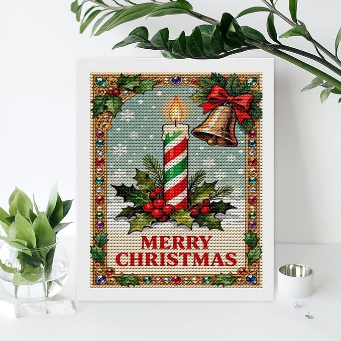 AIVKIEJK Diamond Painting Kits for Adults - Merry Christmas Candle & Holly Accents Painting DIY 5D Full Drill Diamond Dots Paintings with Diamonds Gem Art and Crafts Home Decor 16"x20"