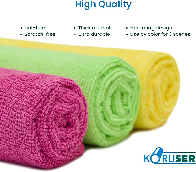 Microfiber Cleaning Cloths - Reusable and Washable - Multi Purpose Indoor/Outdoor Cleaning/Dusting/Polishing on Kitchen/Bathroom/Auto Surfaces (12 Pack/High Grammage)