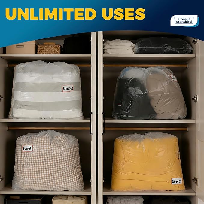 Storage Standard Large Clear Plastic Bags for Storage 6-Pack - Waterproof Extra Large Plastic Bags with Zip Ties, Heavy-Duty Cover for Clothes, Blankets, Linens & Bedding Organization - 32 x 42 Inches