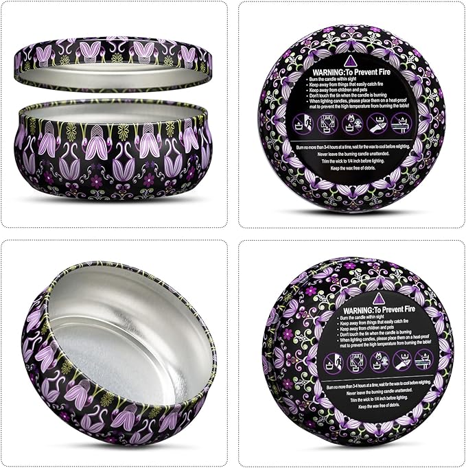 Luxetins 24 Pack Empty Candle Tins, 24 Designs Metal Tins,Candle Containers with Lids,Bulk Candle Jars,Wicks, Stickers, Wicks Holder for DIY Candle Crafting Small Businesses(4OZ×24PCS)