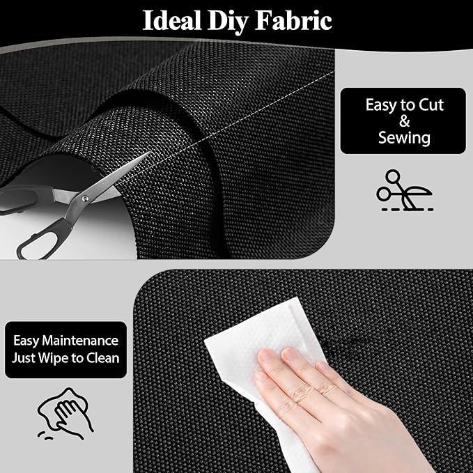 Foreate Waterproof Canvas Fabric by The Yard 600D Fade & UV Resistant Indoor Outdoor Oxford Fabric 58” W Upholstery Polyester Material for Patio Chairs Tent Camping DIY, 1 Yard Black