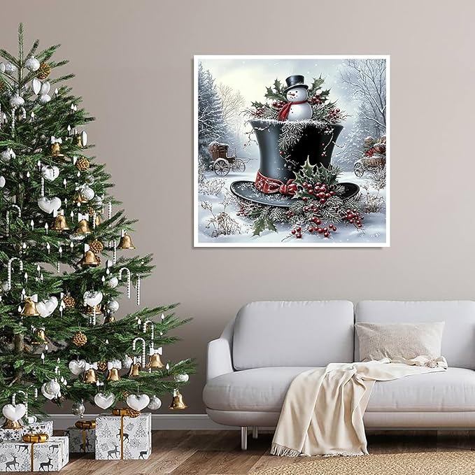 APTDYIGL 5D Christmas Snowman Diamond Painting Kits for Adults Beginner,DIY Xmas Hat Diamond Art Kits for Adults,Round Full Drill Diamond Dots with Gem Art Kits,Home Wall Decor 13.7X13.7inch