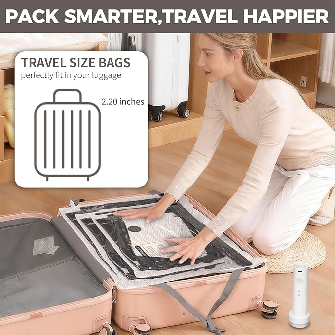 12 Pack Vacuum Storage Bags with Rechargeable Electric Air Pump (3J+3L+3M+3S), Space Saver Vacuum Sealer Bags for Clothing, Blankets, Bedding, Comforters and Pillows