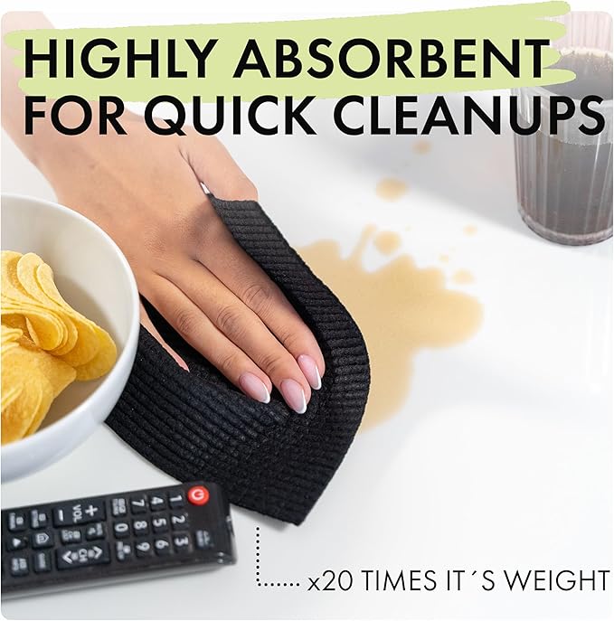 SUPERSCANDI 5 Pack Swedish Dishcloths for Kitchen - 100% Biodegradable & Compostable | Reusable Paper Towels Washable, Food-Safe & Without Plastic - Dish Rags Suitable for Any Surface | Premium, Black