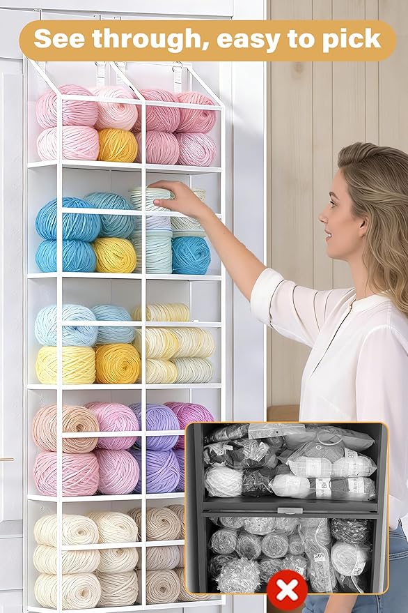 ALLTIDYUP 5 Tier Hanging Yarn Storage, 10 Clear Pockets Over the Door Organizer, Heavy Duty Oxford Fabric, Large Capacity 50lbs for Closet, Dorm Room, Pantry, Nursery, Crochet Hooks & Knitting Needles