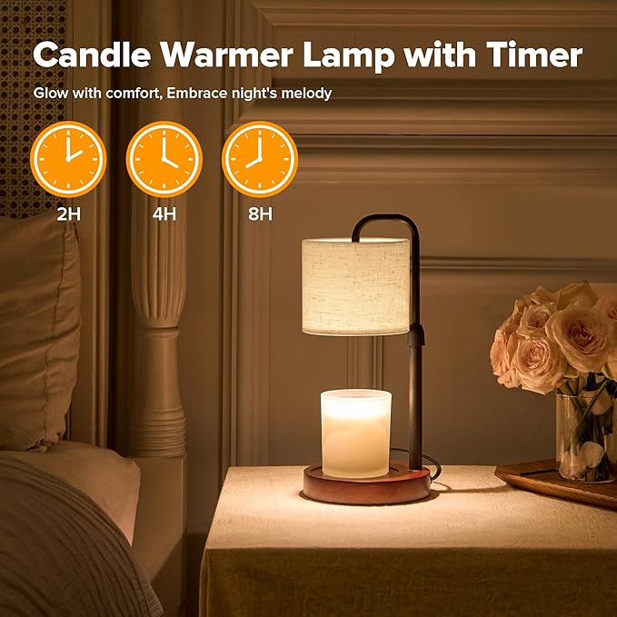 Candle Warmer Lamp with Timer, Dimmable Wax Warmer Candle Lamp for Jar Candle with 2 Bulbs, Christmas Birthday Gifts for Women Mom, Home Decor for Room, Bedroom, Kitchen-Linen Fabric