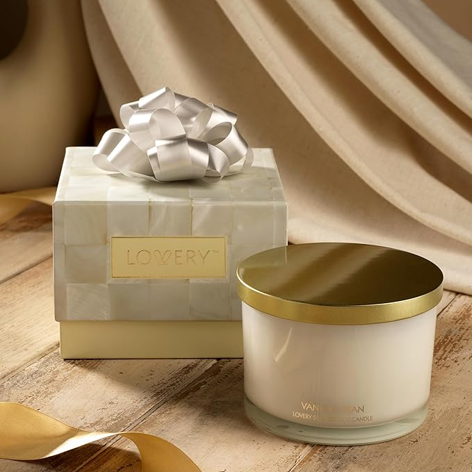 Luxury Vanilla Soy Candles, Large 3 Wick Jar Candle for Home Scented, Up to 50 Hours Burning Time, 100% Natural Soy Wax, Relaxing Aromatherapy Aesthetic Candle - Housewarming Gifts for Men & Women Set