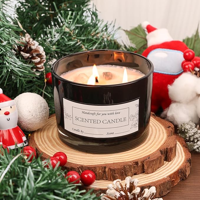 CONNOO 6-Pack 16 oz Black Candle Jars - 3-Wick Empty Glass Wide Mouth Candle Jars Come with Bamboo Lids, Sticky Warning Labels, and a Candle Wick Kit for Candle Making - Dishwasher Safe