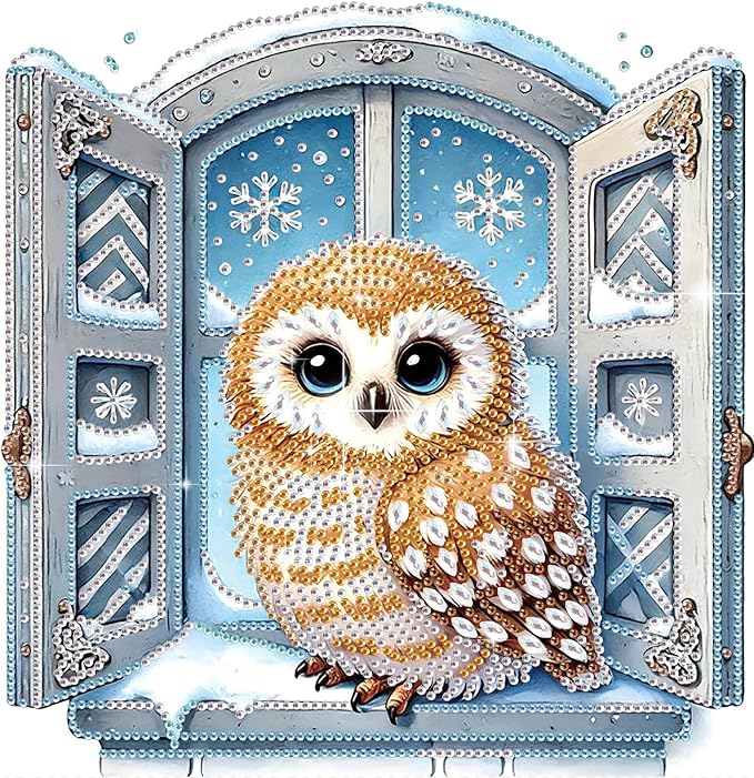 antor Christmas Diamond Painting Kit, 5D Special Shape Diamond Art for Adults, Snowy Owl DIY Crystal Rhinestones Diamond Painting, Holiday Wall Decor, Home Decoration, DIY Christmas Craft