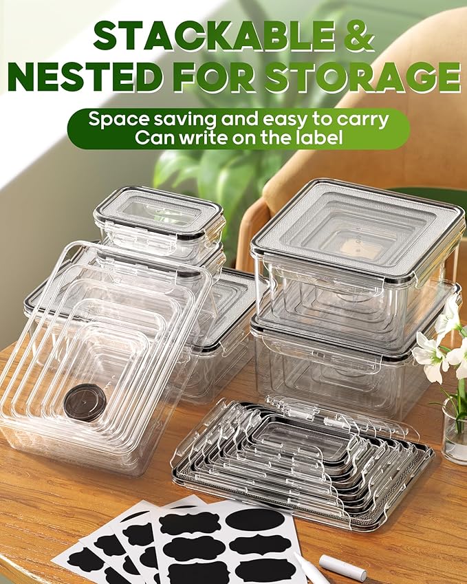 60 PCS Food Storage Containers with Lids, BPA-Free Plastic Food Containers for Kitchen Storage, Leak Proof, Reusable Meal Prep Containers with Labels & Pen