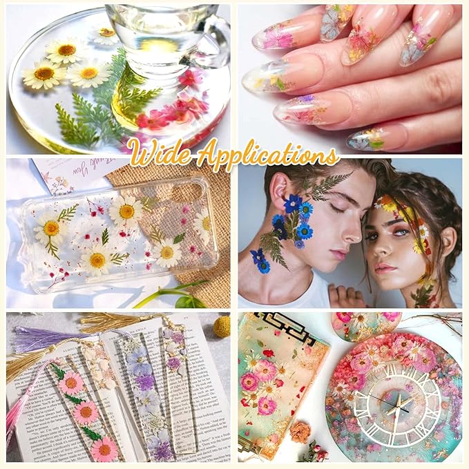 200 Pcs Dried Pressed Flowers for Crafts, 20 Sheets Real Dry Florals and Leaves Bulk with Tweezer for Resin Molds Candle Soap Making Scrapbook Bookmarks Frames Supplies Kit Nail Art Makeup Decor