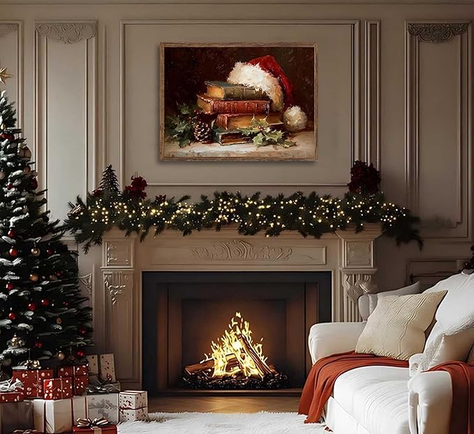 Paint by Number Kit for Adults & Kids, Christmas Vintage Books with Santa Hat 16x20 Inch, DIY Acrylic Painting Kit with Brushes & Paints, Holiday Art Decor for Home Unframed