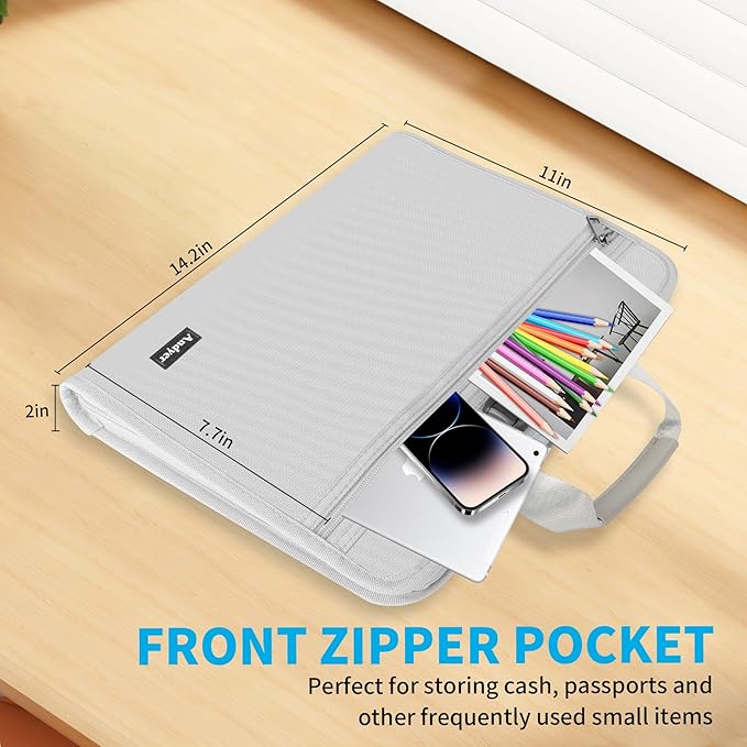 Andyer Accordion File Organizer with Lock, Fireproof Expanding File Folder with Tabs, 13 Pockets Important Document Organizer with Handle, Portable Paperwork Business Organizer, Letter/A4-Size(Silver)
