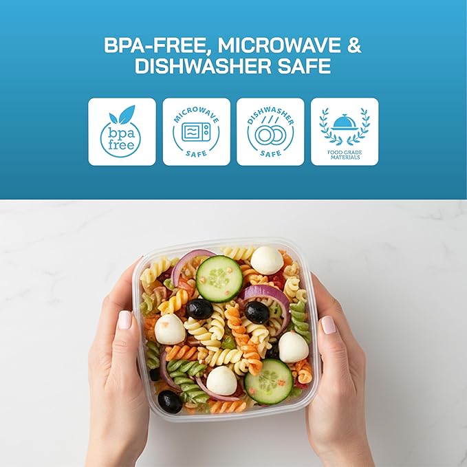 7 Piece Food Storage Container Set with Airtight Lids & BPA-Free Plastic, Stackable Rectangular Nesting Boxes for Meal Prep - Microwave & Dishwasher Safe - Turquoise Blue - 2.5 Pounds