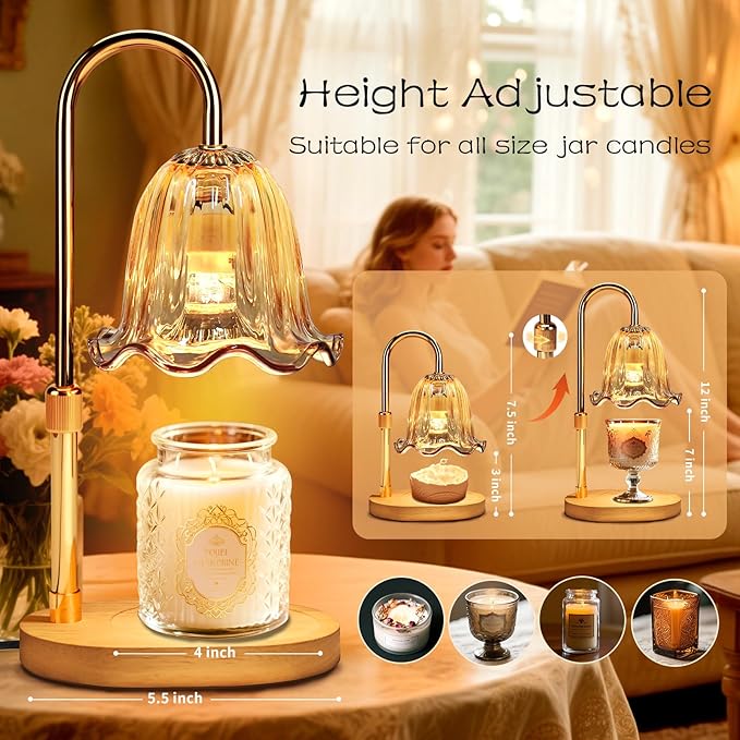 Banbanda Electric Candle Warmer Lamp with Timer: Adjustable Height & Brightness, Wax Warmer for Scented Wax with 2 Bulbs, Ideal for Home Decor