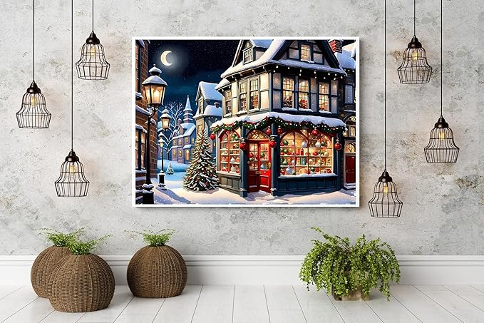 CZYWJMEI Christmas 5D Diamond Painting Kits for Adults Beginners,DIY Winter House Shop Diamond Art Kits,Full Round Drill Diamond Dot Gem Art Kits,Home Wall Decor 16x12nch