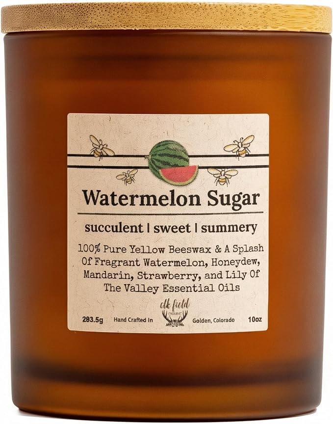 Watermelon Sugar Organic Beeswax Candle | 2 Ingredients | 100% Pure Beeswax Candles, Non Toxic, Natural, Organic Candles, Beeswax Candles Scented, Non Toxic Candles, 80 Hour, 14oz