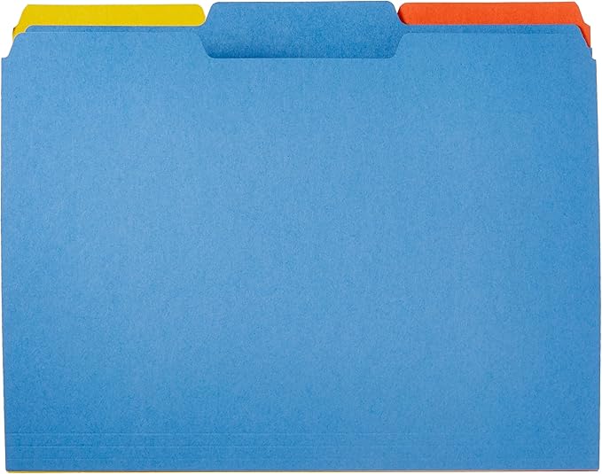 Amazon Basics Sturdy File Folders with Tabs for Filing and Organization, AMZ401, Letter Size, Assorted Colors, 100-Pack