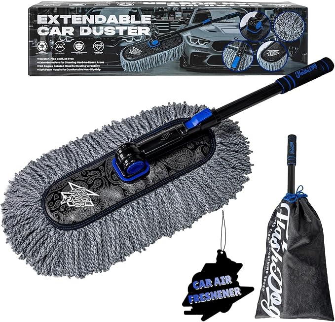 Flash Dog Car Duster Exterior Scratch Free Aluminum Alloy Extendable Handle and Microfiber Head Waterless Cleaning Brush for Cars, Trucks, SUVs Portable Car Duster