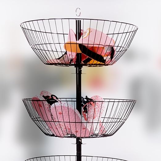 SSWBasics 4-Basket Wire Floor Spinner Rack and Dump Bin (63”H x 22”D) - Each Basket is 8”D x 22” Diameter - Great for Retail, Thrift, and Convenience Stores, Plus Home Organization