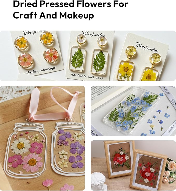 Dried Flowers, Resiners 100Pcs Pressed Flowers for Craft Baby Pink Real Natural Dried Flowers Dry Leaves Kit for DIY Making Crafts Resin Soap Candle Scrapbook Supplies Card Making Jewelry