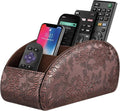 SITHON Remote Control Holder with 5 Compartments – [Upgrade Version] PU Leather Remote Caddy Desktop Organizer Store TV, DVD, Blu-Ray, Media Player, Smart Phones, Heater Controllers, Antique, Large