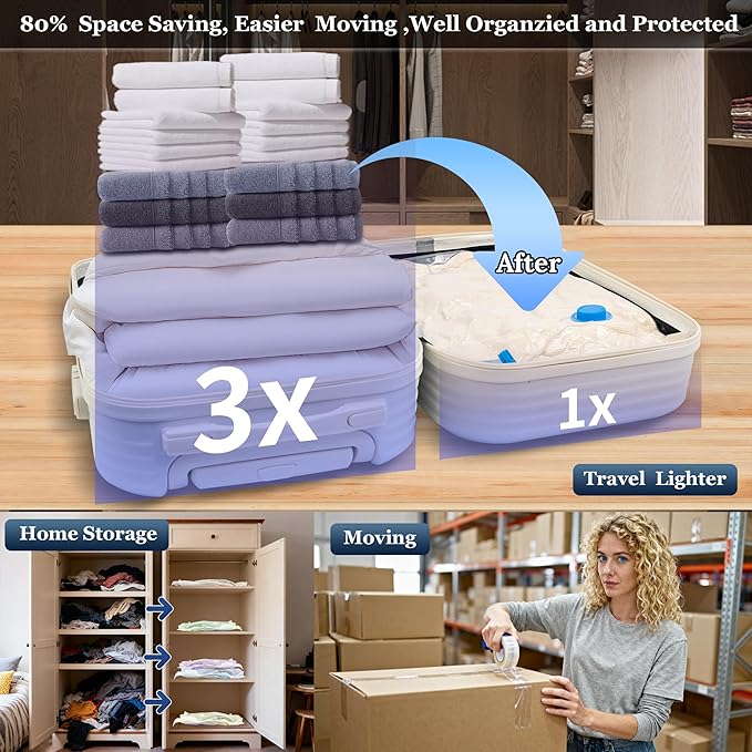 Vacuum Sealing Bags for Clothing Travel,Space Saver Vacuum Storage Bags with Wireless Air Pump (15 Combo Bags+Electric Pump)
