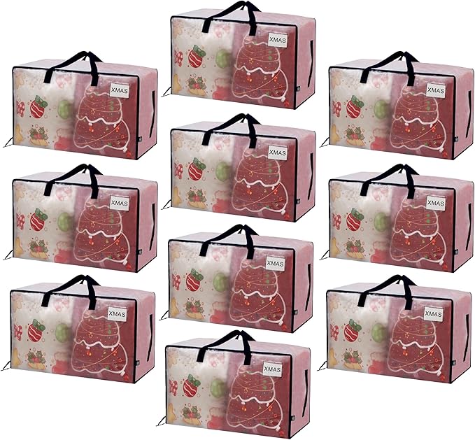 VENO 10 Pack Clear Extra Large Moving Bags & Storage Totes, Heavy Duty Organizer with Reinforced Handles & Strong Zippers for Clothes, College Dorm Essentials, Moving Supplies
