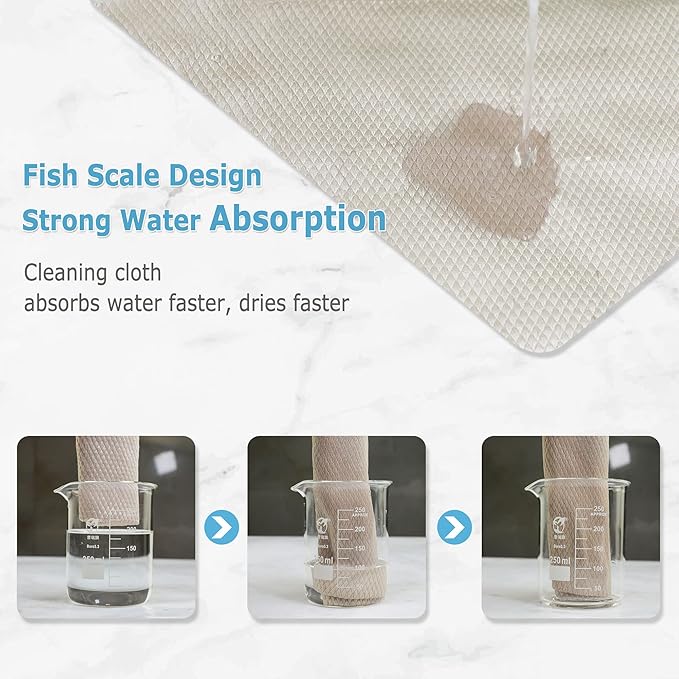 Choicy Microfiber Cleaning Cloth Reusable Cleaning Cloths Cleaning Rags 10Pcs 12×16inch Lint Free Dish Cloths No Odor Fish Scale Microfiber Towels for Cars Glass Windows Mirrors Kitchen (Beige)