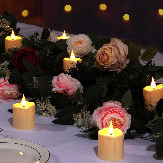 Rechargeable Flameless LED Votive Candles with Timer Remote - 2'' x 3'' Waterproof Flickering Tealights Candle - Battery Operated Pillar Candles for Wedding, Party and Holiday Decor - 6PCS