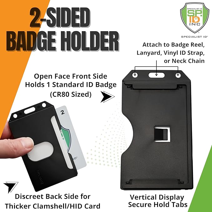 5 Pack - Heavy Duty 2-Sided Rigid Multi Card Holder - Hard Plastic Vertical ID Badge Holders for 2 Standard or Thick Prox Cards, Fuel Card, CAC, Work Badge, or Credit Cards by Specialist ID (Yellow)