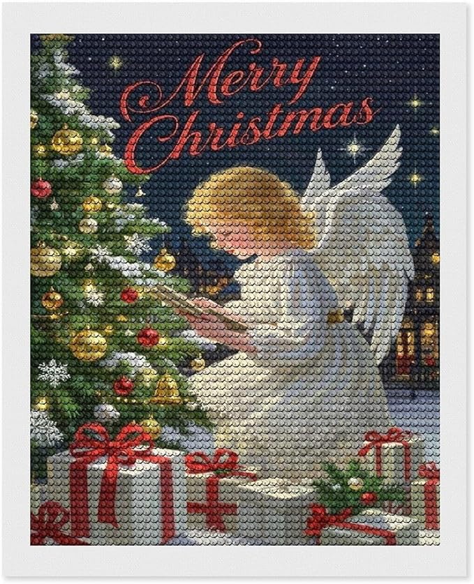 AIVKIEJK Diamond Painting Kits for Adults - Merry Christmas Angel Welcome Painting DIY 5D Full Drill Diamond Dots Paintings with Diamonds Gem Art and Crafts Home Decor 16"x20"