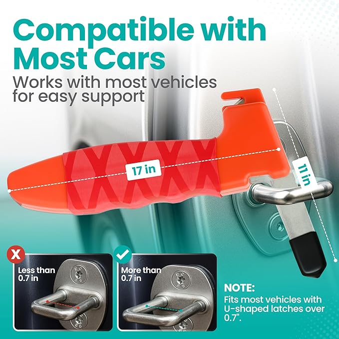 Pack 2 - Car Handle Assist for Elderly Car Door Handle for Elderly Grip & Support Bar, 3 in 1 Car Assist Handle for Elderly with Window Breaker & Seatbelt Cutter (Red)