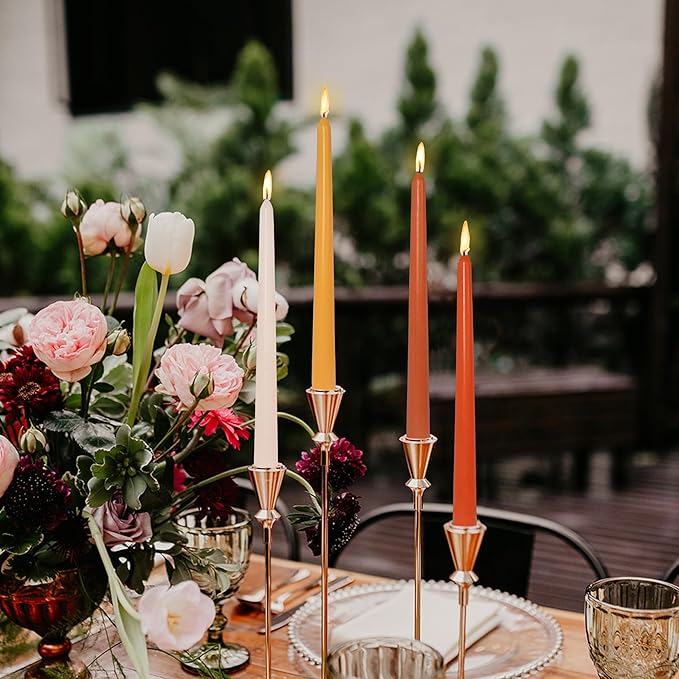 Smokeless Long Taper Candles Orange Scented 10 Inch Handmade Gradient Dinner Candlesticks for Home Decoration Holiday Gifts